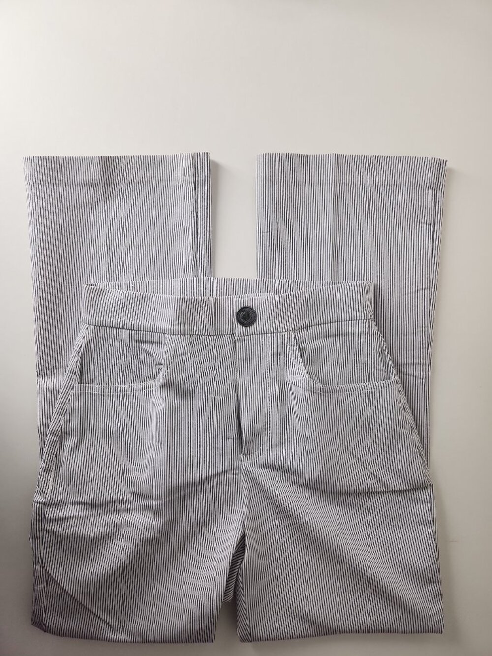 Free People Striped Florence Crop Railroad high-rise pants white black XS ins.26